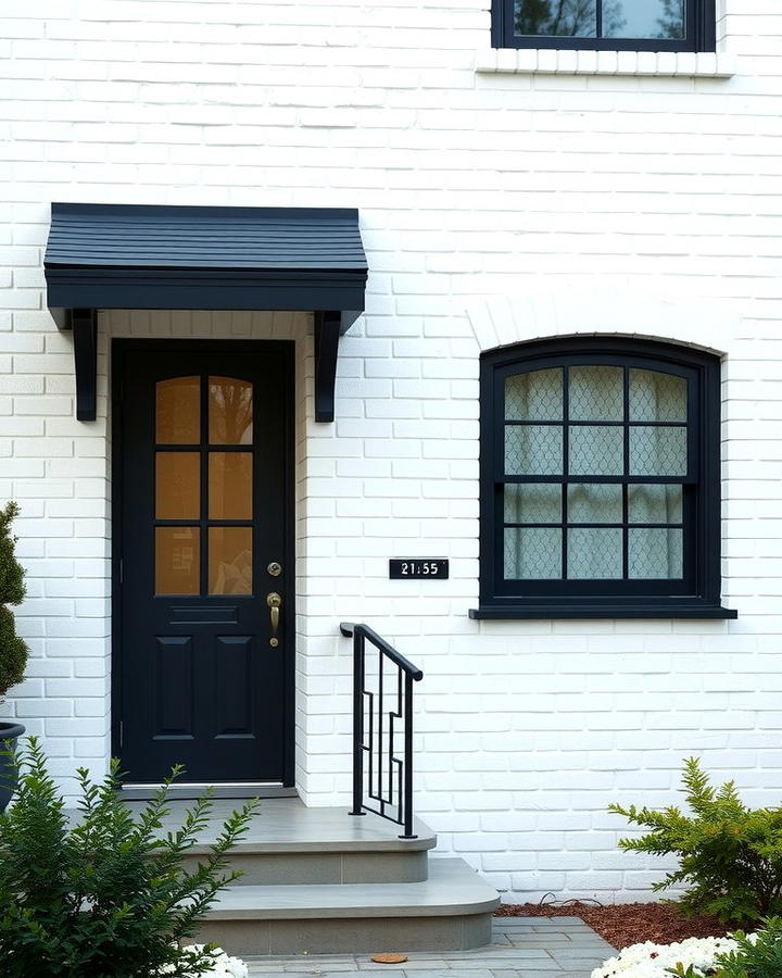 White Brick Exterior with Subtle Black Accents - 30 single story white house black trim