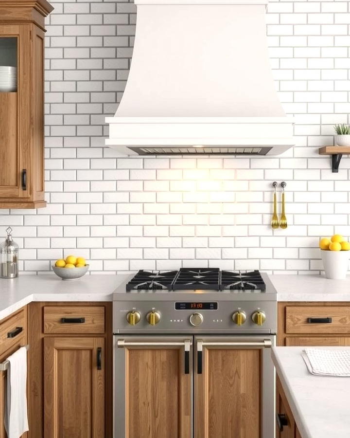 White Brick Style Tiles with Subtle Gold Tint - 25 White and Gold Kitchen Backsplash Ideas