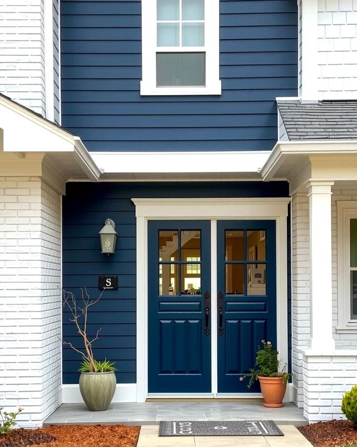 White Brick with Navy Vinyl Siding - 25 Vinyl Siding and Brick Combinations