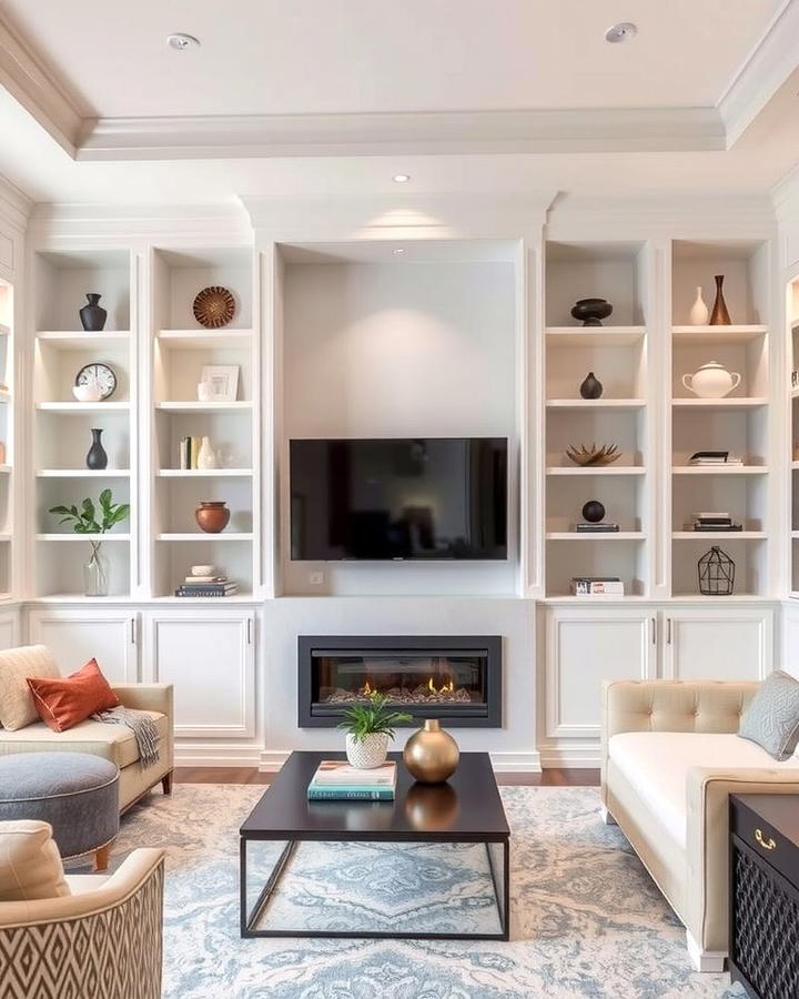 White Built In Bookcases - 25 White Living Room Ideas