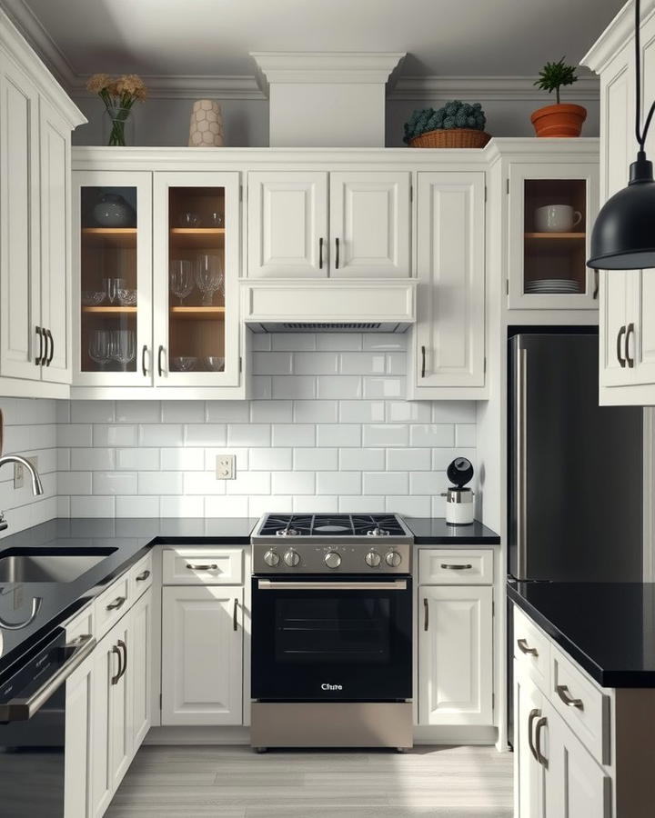 White Cabinets with Black Countertops - 30 White Kitchen with Black Appliances Ideas