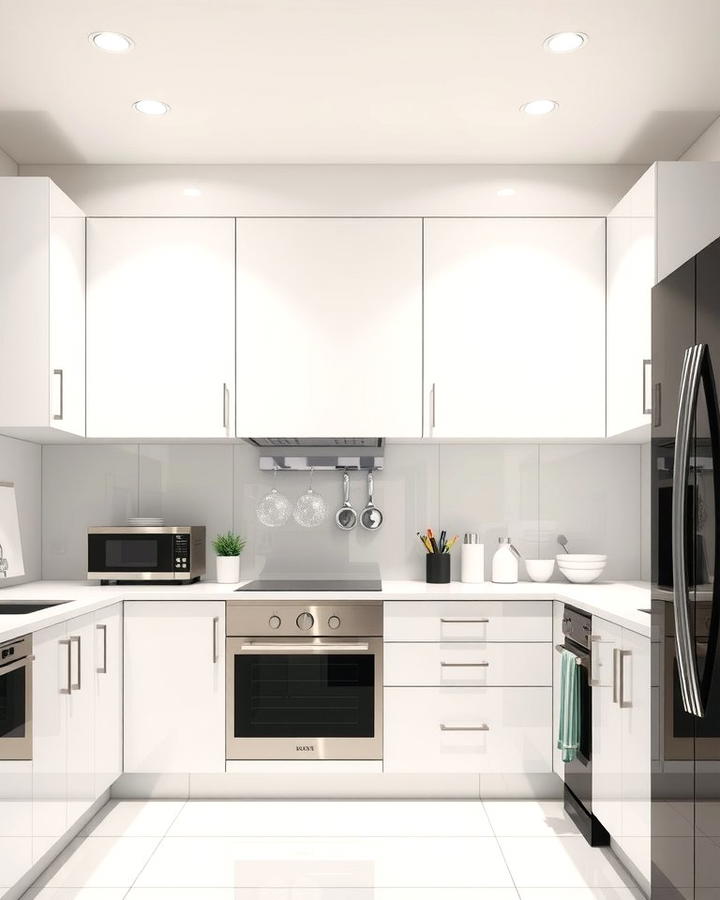 White Cabinets with Black Glass Appliances - 30 White Kitchen with Black Appliances Ideas