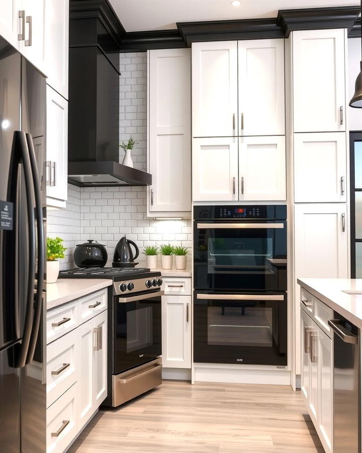 White Cabinets with Black Trim - 30 White Kitchen with Black Appliances Ideas