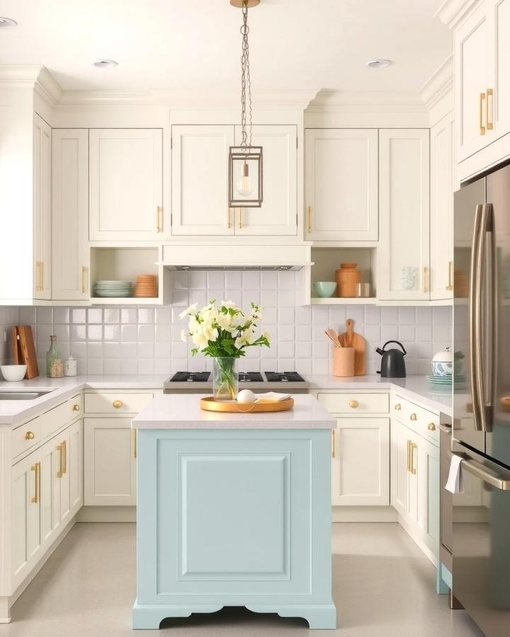 White Cabinets with a Powder Blue Island - 25 White Kitchen Cabinets With Blue Island