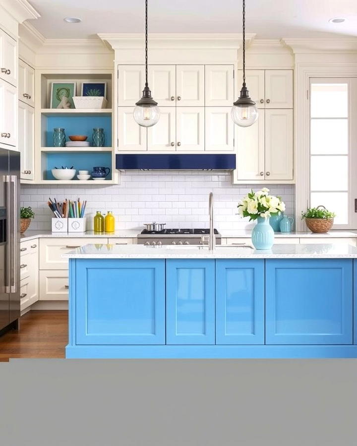 White Cabinets with a Two Tone Blue Island - 25 White Kitchen Cabinets With Blue Island