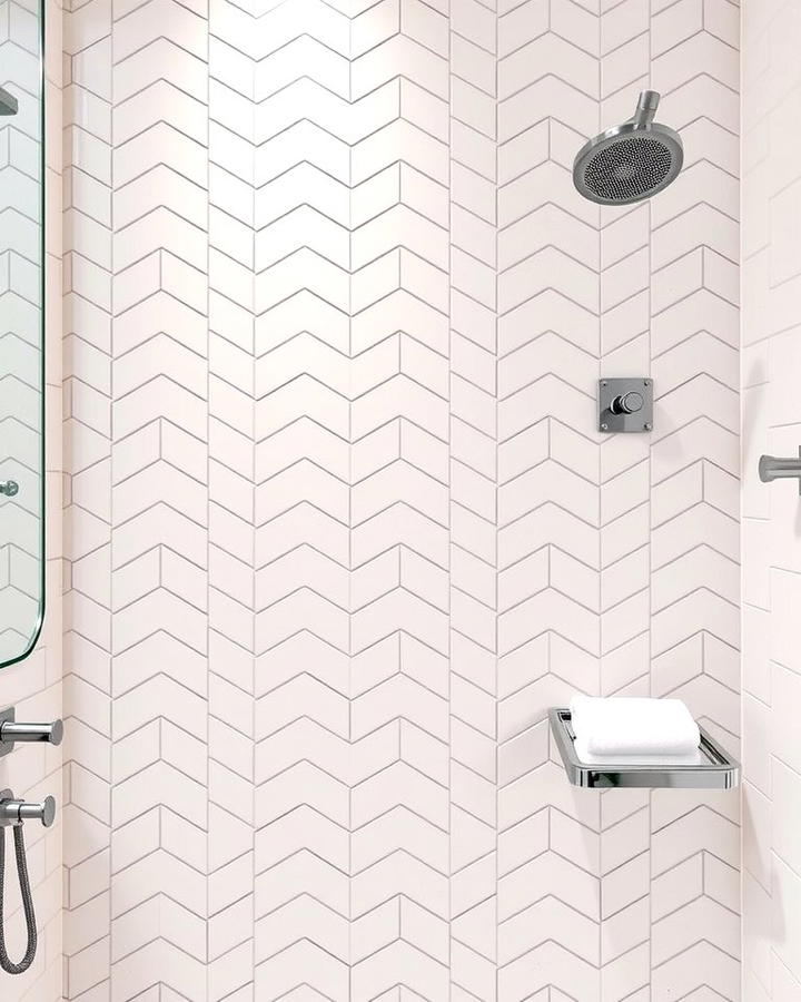 White Chevron Tile Patterns - 30 White Tile Bathroom Ideas