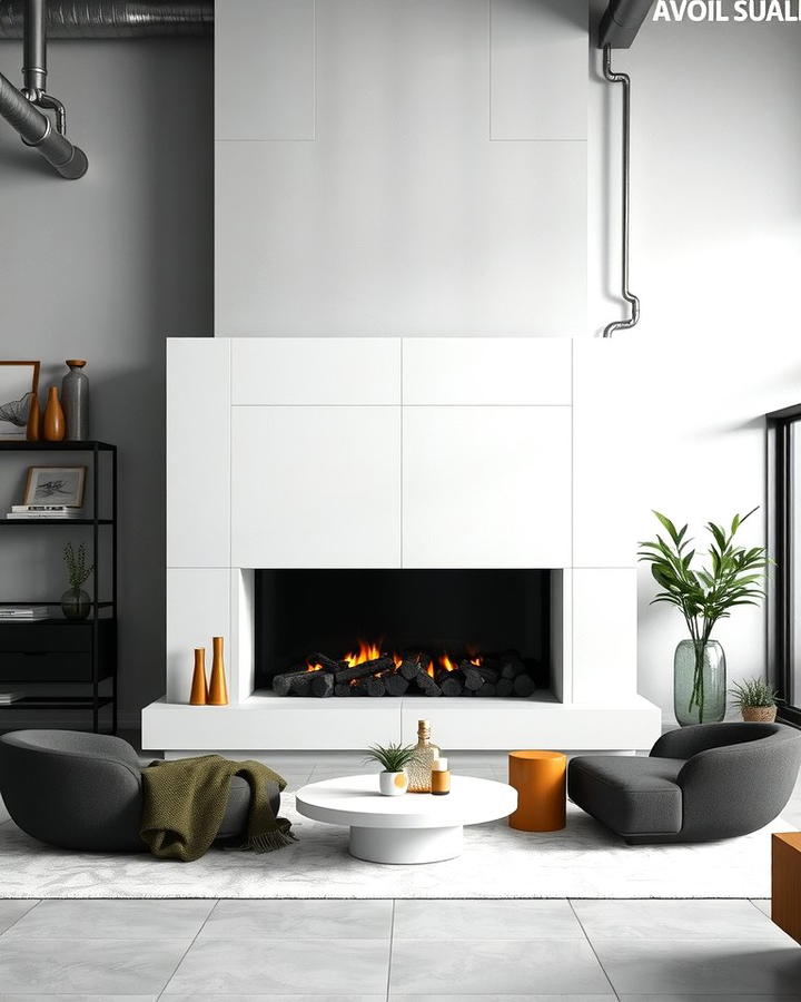 White Concrete Fireplace for a Modern Look - 25 White Fireplace Ideas