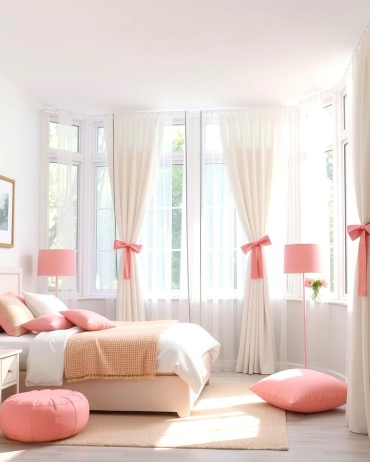 White Curtains with Pink Tiebacks 2 - 25 Pink and White Bedroom Ideas