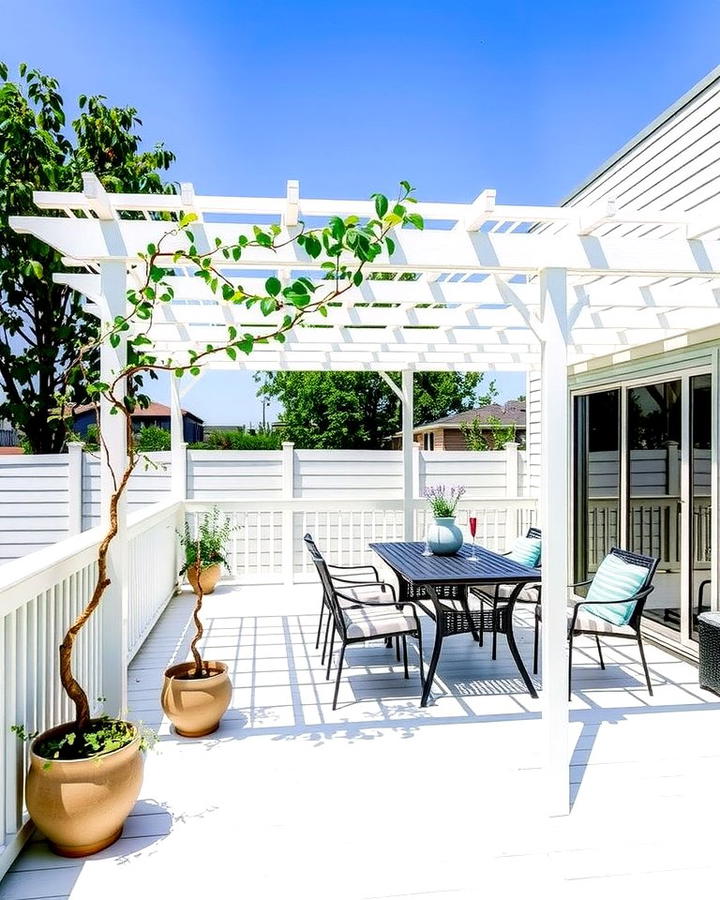 White Deck with Pergola for Shade - 25 White Deck Ideas