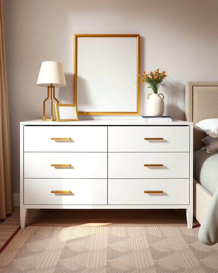 White Dresser with Gold Handles - 25 White and Gold Bedroom Ideas