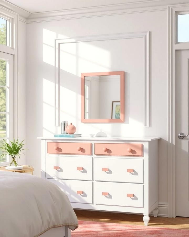 White Dresser with Pink Mirror - 25 Pink and White Bedroom Ideas