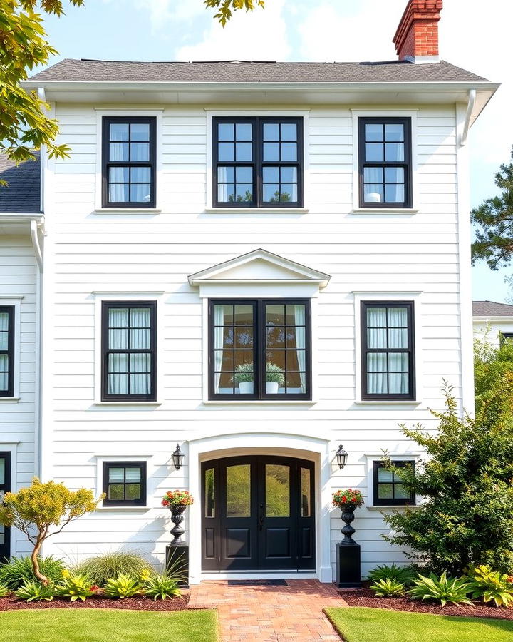 White Farmhouse with Black Double Hung Windows - 25 White Farmhouse With Black Windows Ideas