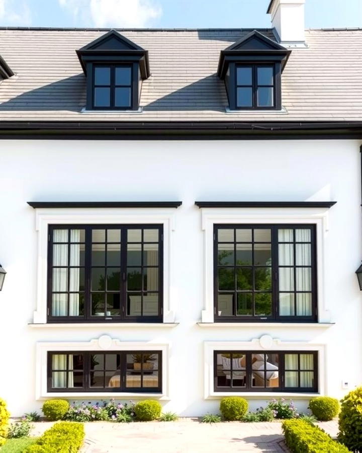 White Farmhouse with Black French Windows - 25 White Farmhouse With Black Windows Ideas