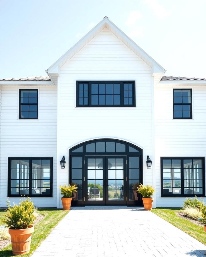 White Farmhouse with Black Picture Windows 2 - 25 White Farmhouse With Black Windows Ideas