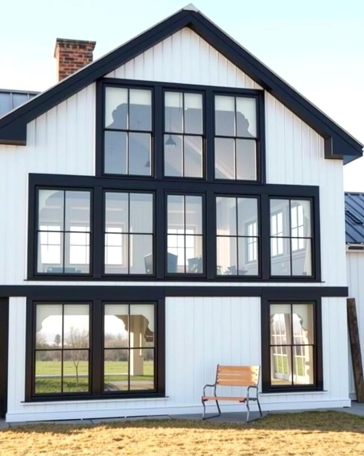 White Farmhouse with Black Picture Windows - 25 White Farmhouse With Black Windows Ideas