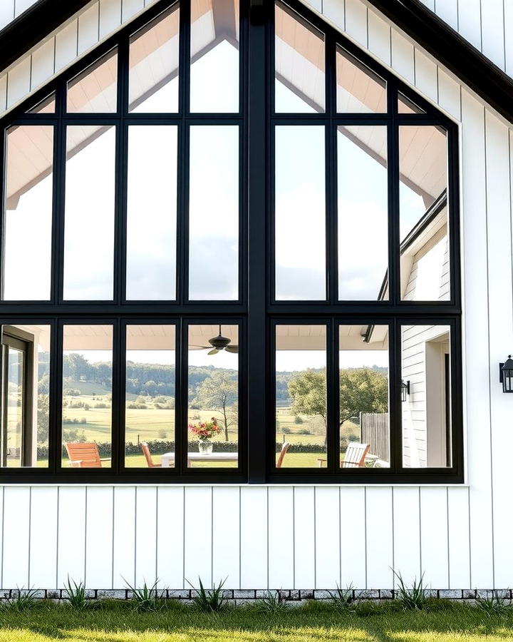 White Farmhouse with Floor to Ceiling Black Windows - 25 White Farmhouse With Black Windows Ideas