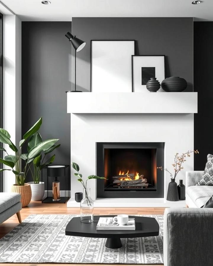 White Fireplace with Black Accents - 25 White Fireplace Ideas