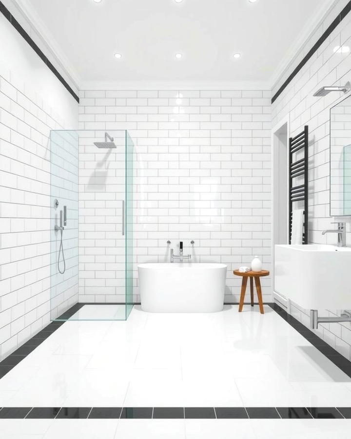 White Floor with Black Accents - 30 Black and White Bathroom Tile Ideas