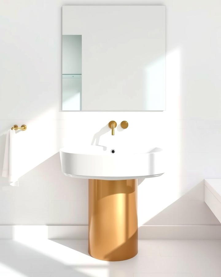 White Freestanding Sink with Gold Base - 25 White and Gold Bathroom Ideas