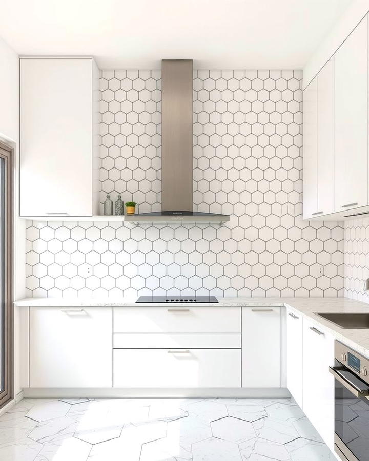 White Hexagon Tiles - 25 White Kitchen Floor Ideas