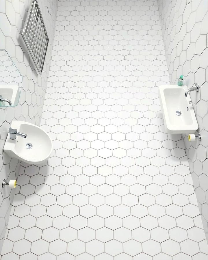 White Hexagonal Tiles for Geometric Flair - 30 White Tile Bathroom Ideas