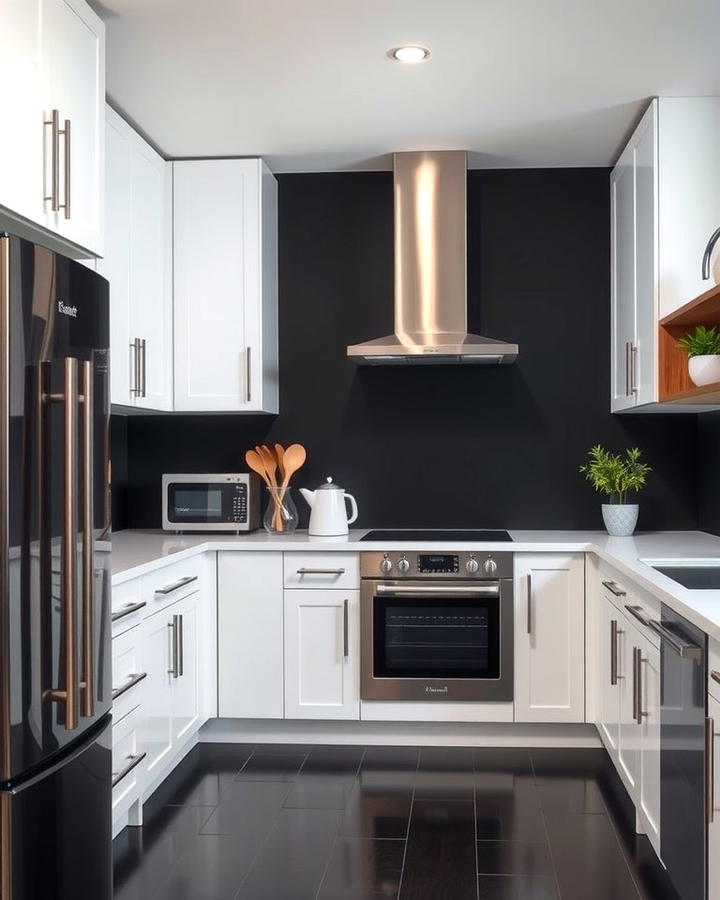 White Kitchen with Black Accent Wall - 30 White Kitchen with Black Appliances Ideas