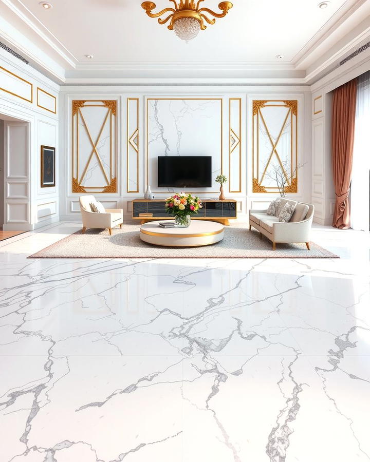 White Marble Flooring - 25 White Living Room Ideas