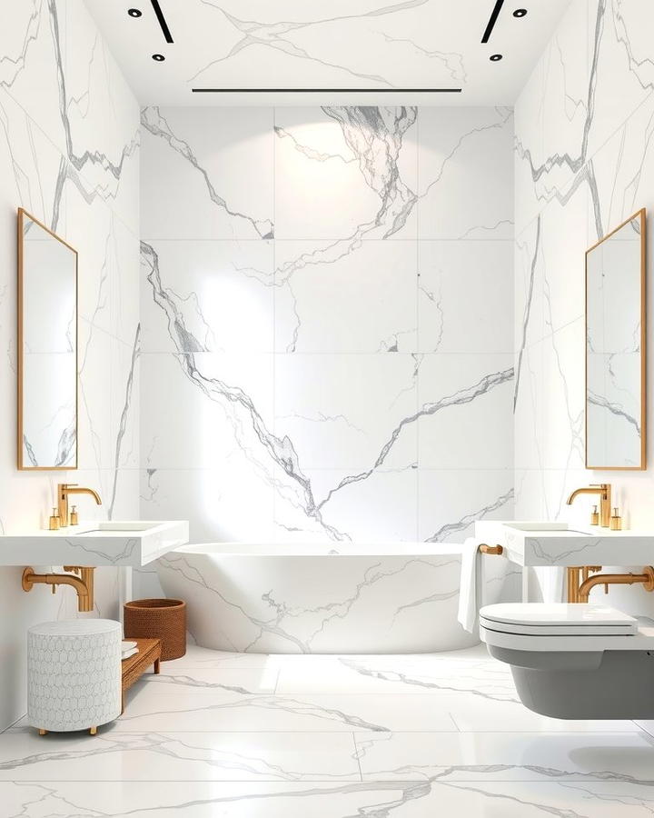 White Marble Tiles for a Luxurious Look - 30 White Tile Bathroom Ideas