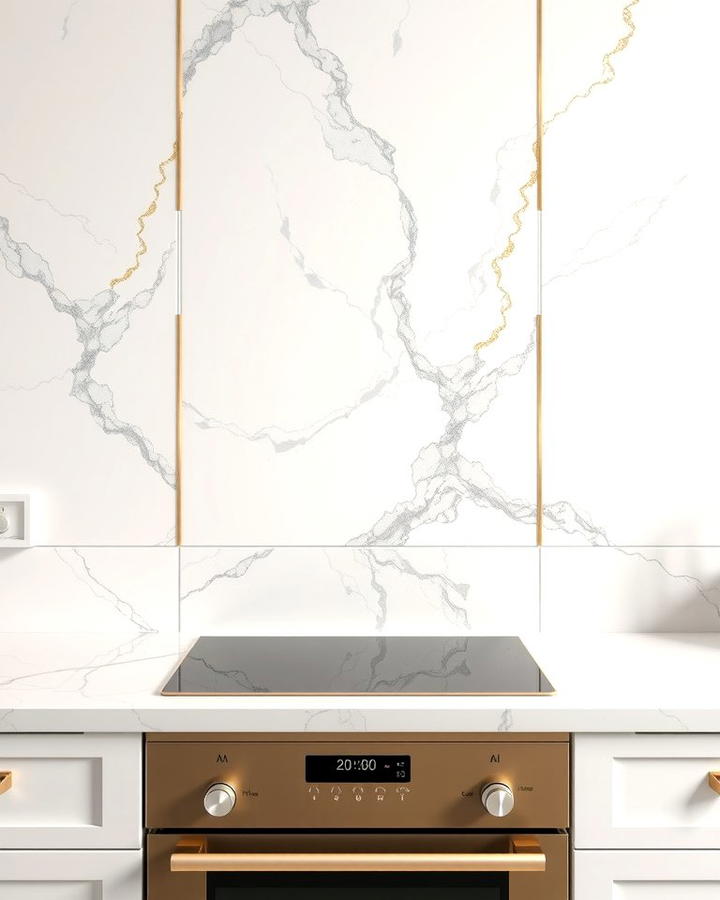 White Marble Tiles with Gold Inlays - 25 White and Gold Kitchen Backsplash Ideas