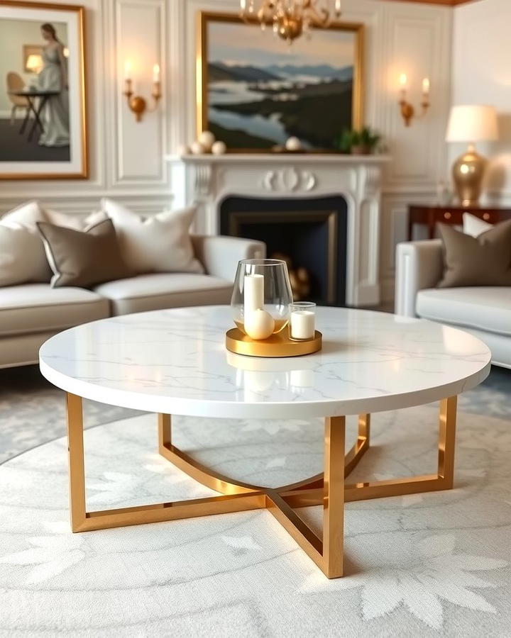 White Marble and Gold Tables - 25 White and Gold Living Room Ideas