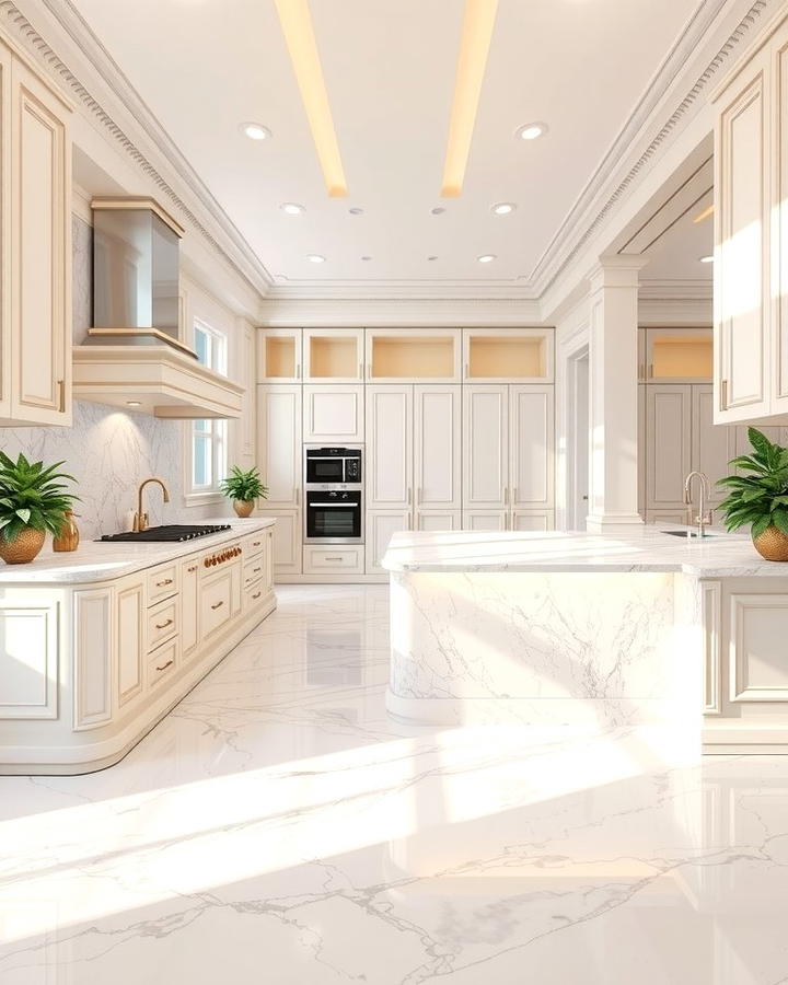 White Marble for Luxurious Sophistication - 25 White Kitchen Floor Ideas