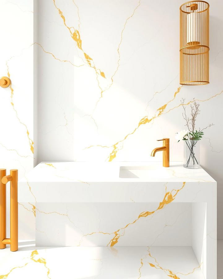 White Marble with Gold Veins - 25 White and Gold Bathroom Ideas