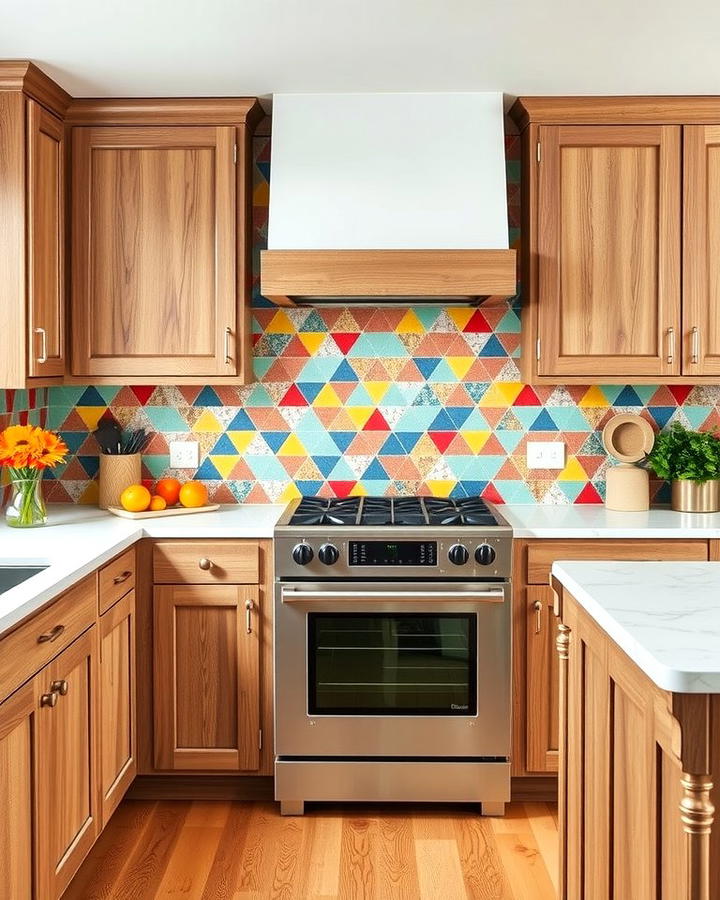 White Oak Cabinets with Bold Backsplash - 30 Kitchens With White Oak Cabinets