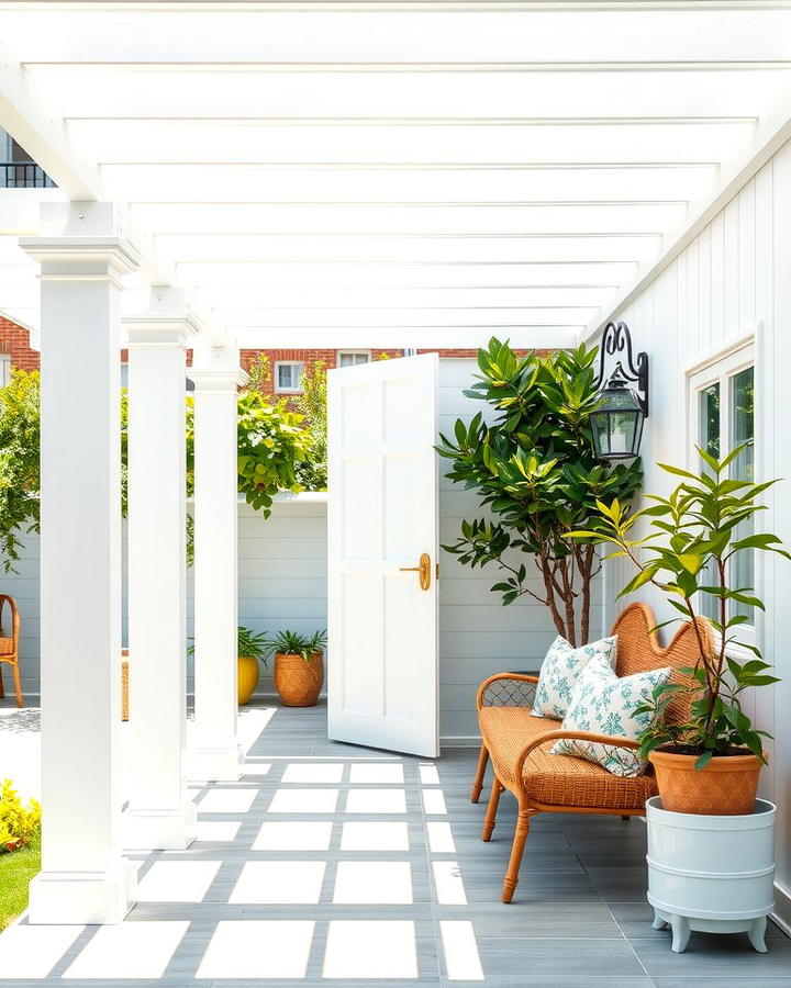 White Painted Pergola - 25 small patio pergola ideas