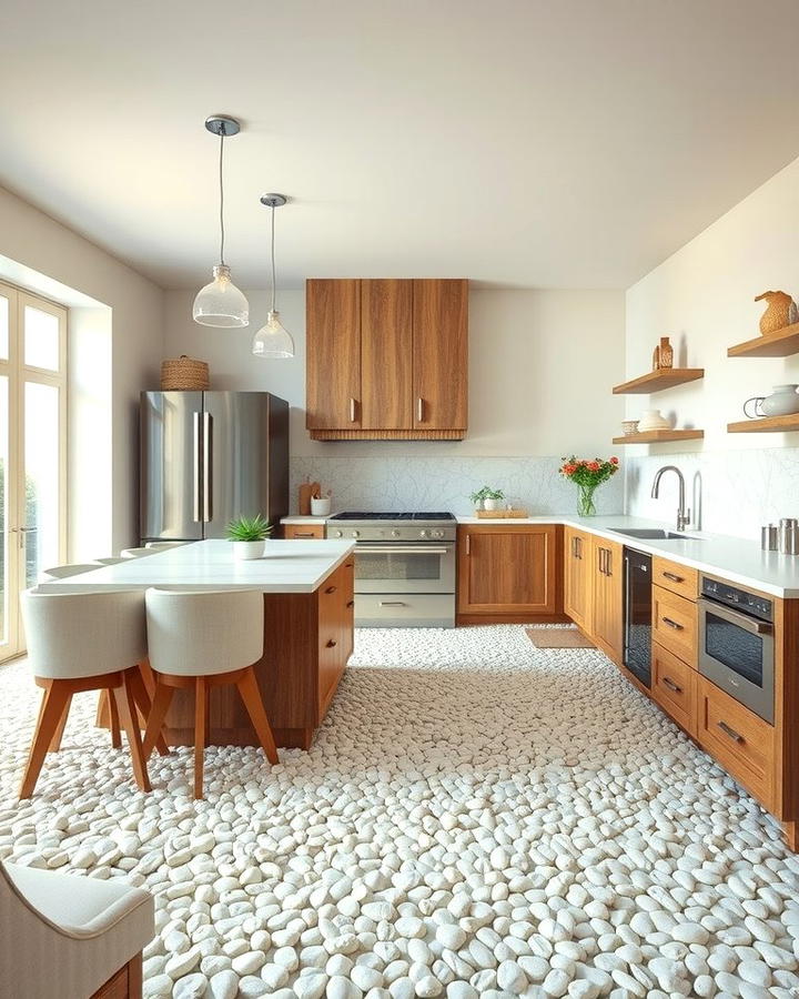 White Pebble Stone Flooring - 25 White Kitchen Floor Ideas