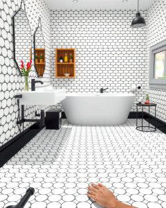 White Penny Tile with Dark Grout: Timeless Elegance for Modern Floors