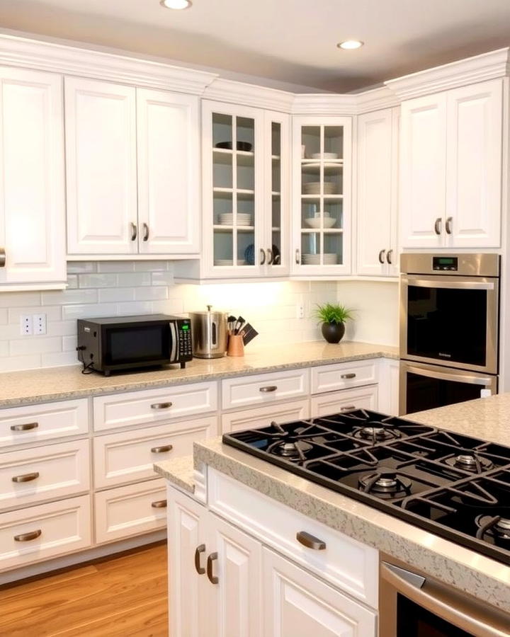 White Shaker Cabinets with Black Cooktops - 30 White Kitchen with Black Appliances Ideas