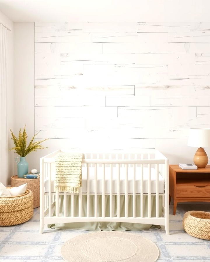 White Shiplap Accent Wall - 25 White Nursery Ideas