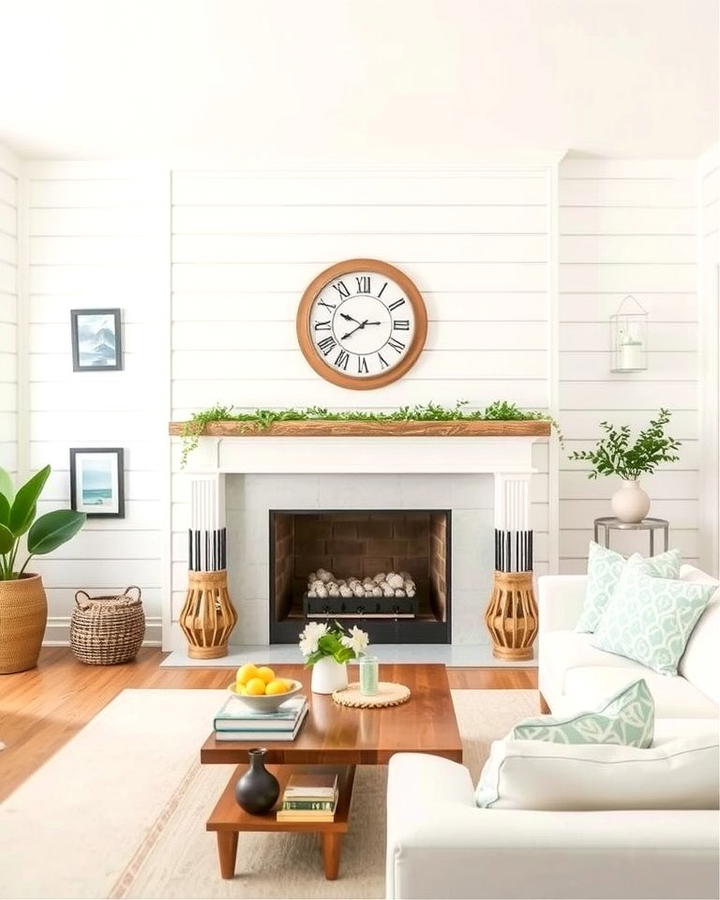 White Shiplap Surround - 25 White Fireplace Ideas