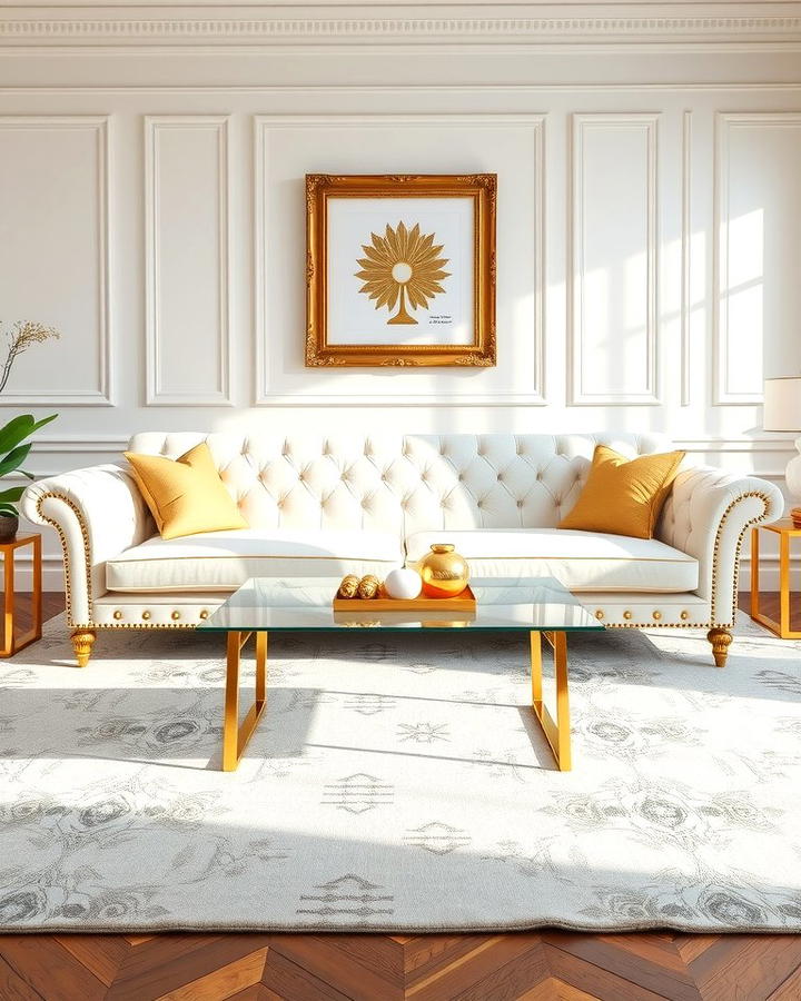 White Sofa with Gold Trim - 25 White and Gold Living Room Ideas