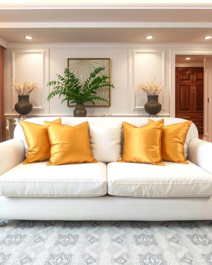 White Sofas with Gold Throw Pillows for Comfort and Style - 25 White and Gold Living Room Ideas