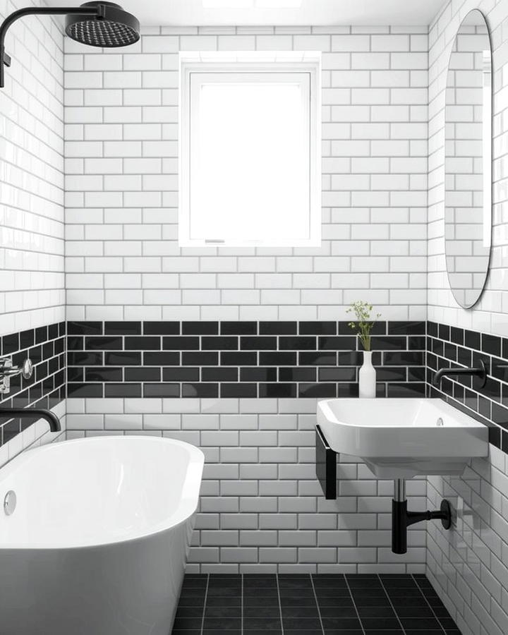 White Subway Tiles with Dark Grout - 30 White Tile Bathroom Ideas