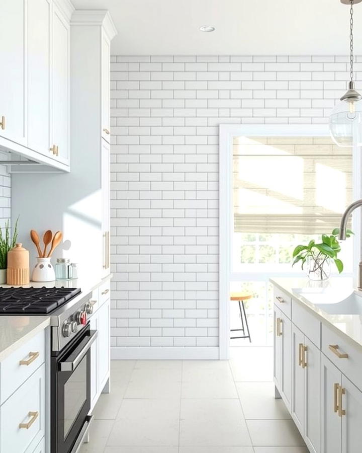 White Subway Tiles with Teal Grout - 25 Teal and White Kitchen Ideas