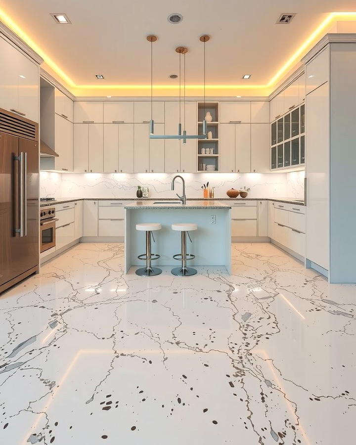 White Terrazzo Flooring - 25 White Kitchen Floor Ideas