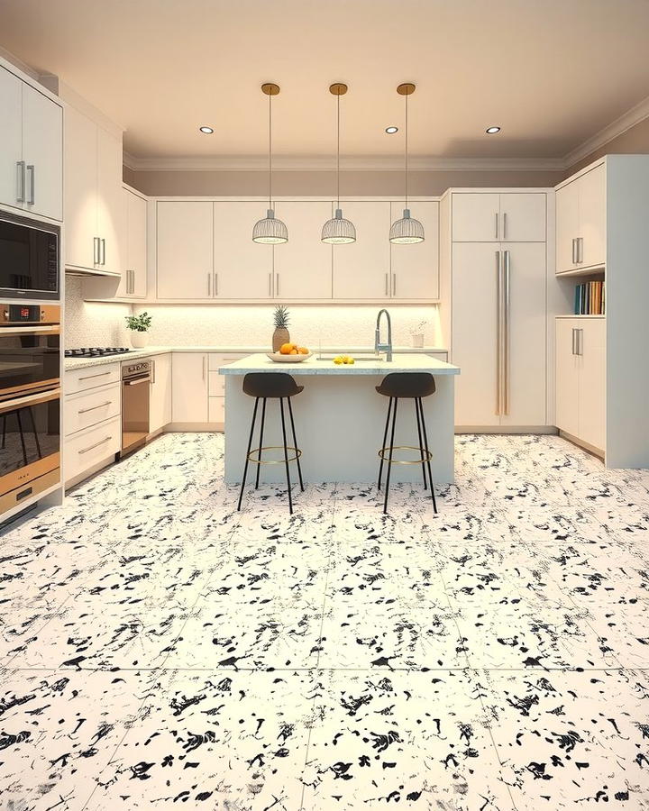 White Terrazzo for Unique Patterns - 25 White Kitchen Floor Ideas