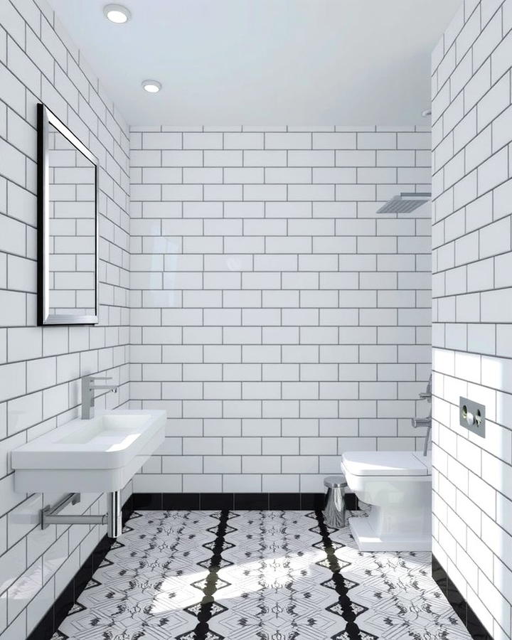 White Tiles with Colored Grout - 30 White Tile Bathroom Ideas