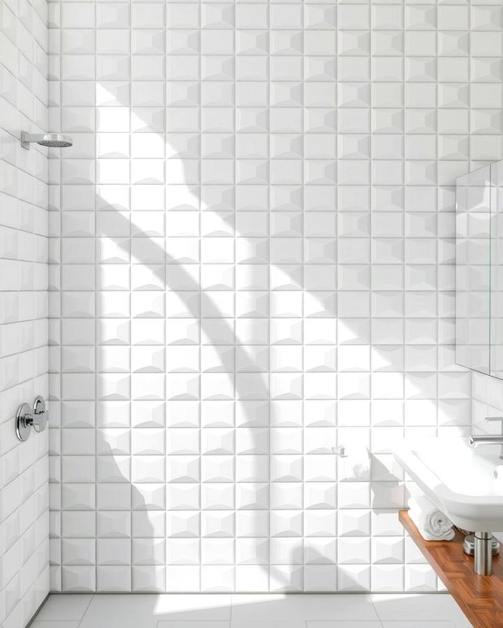 White Tiles with Geometric Patterns - 30 White Tile Bathroom Ideas