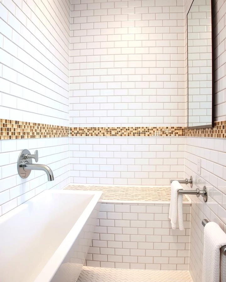 White Tiles with Metallic Accents - 30 White Tile Bathroom Ideas