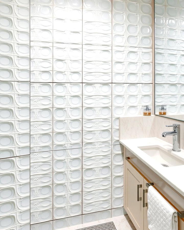 White Tiles with Textured Surfaces - 30 White Tile Bathroom Ideas