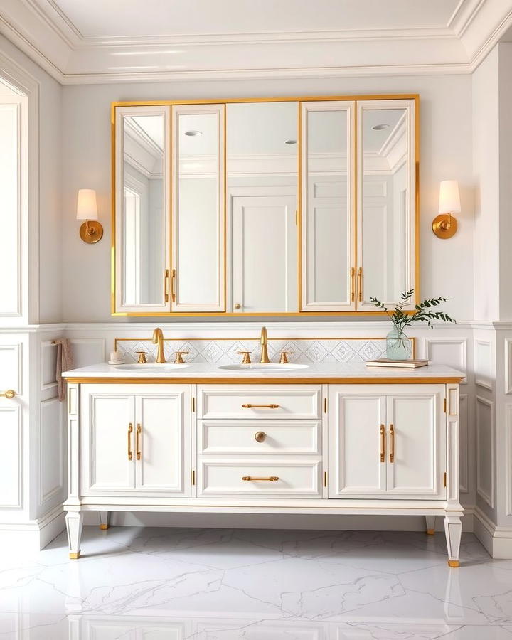 White Vanity with Gold Accents - 25 White and Gold Bathroom Ideas